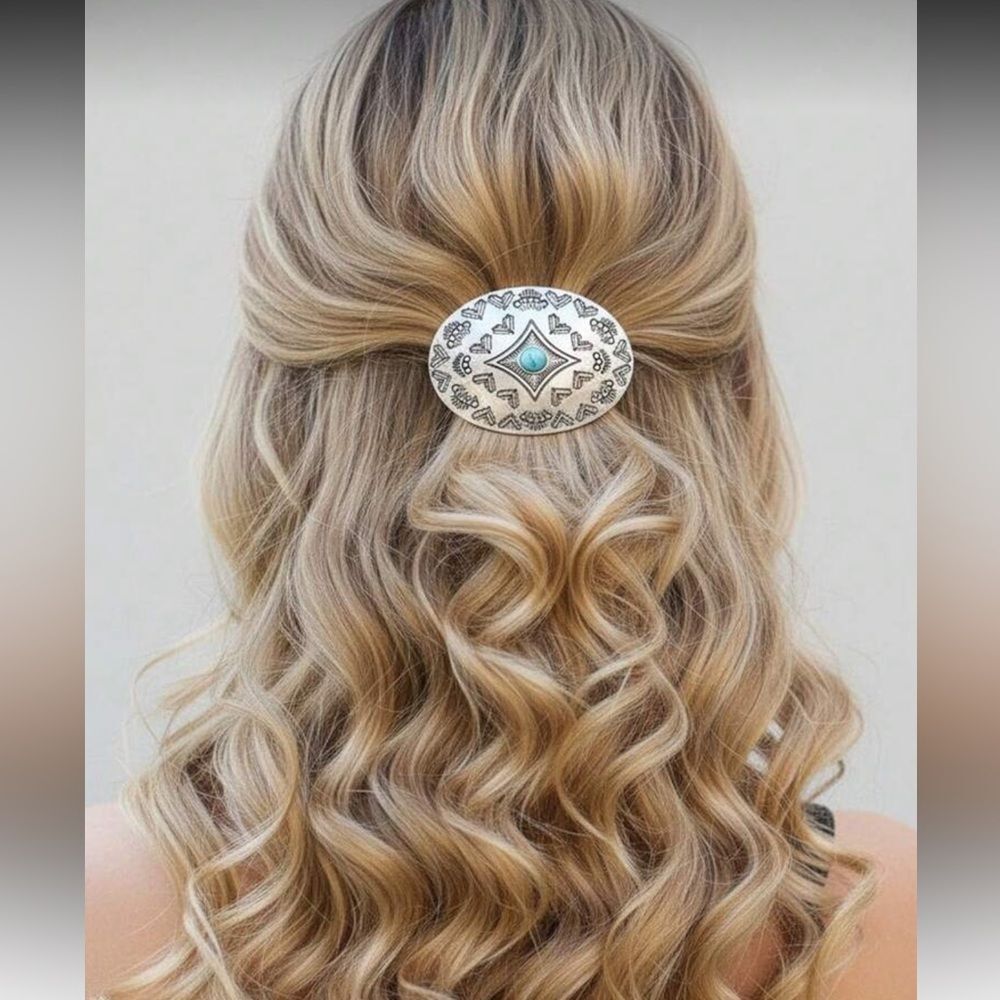 Free People Silver Oval Western Turquoise Hair Clip